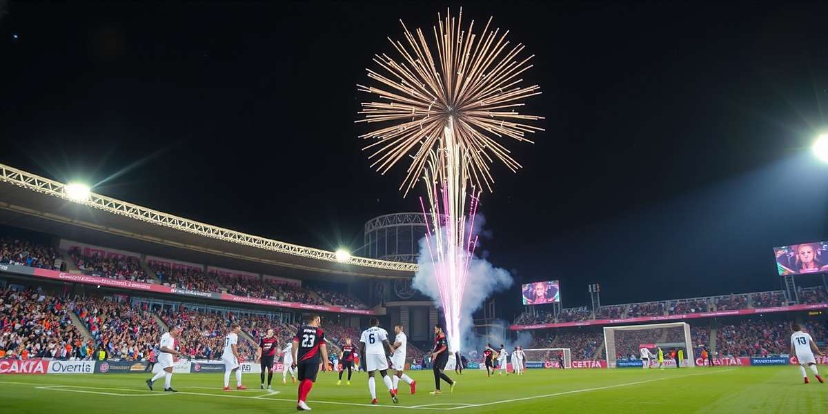 Vasco Victors Diwali Special Event Vasco Victors Diwali event showing stadium decorated with lights and players celebrating with fireworks after goal
